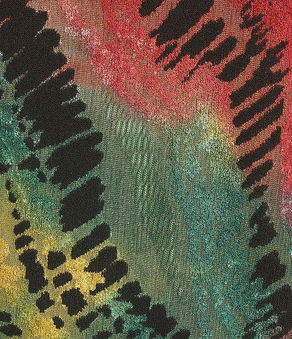 Leo & Nicole Jacquard Multi Color Print Crew Neck 3/4 Sleeve Side Cinched Tie Top Product Image