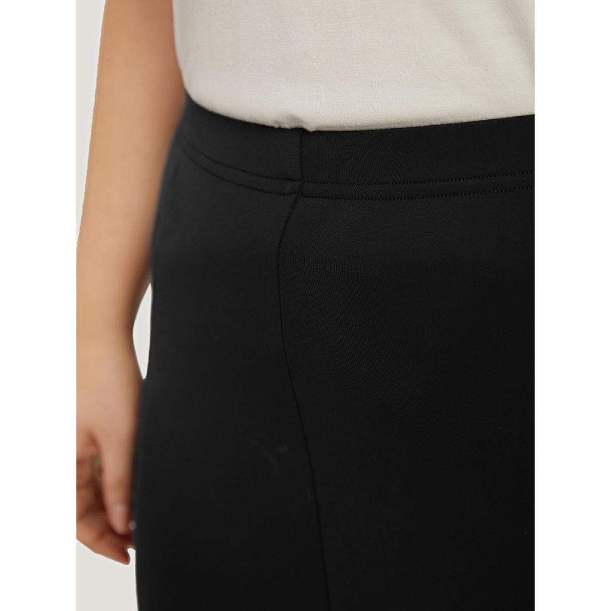 Plus Size Plain Lace Panel Skinny Elastic Waist Leggings Women Black Elegant High stretch Skinny High Rise Dailywear Leggings BloomChic 26/4X Product Image