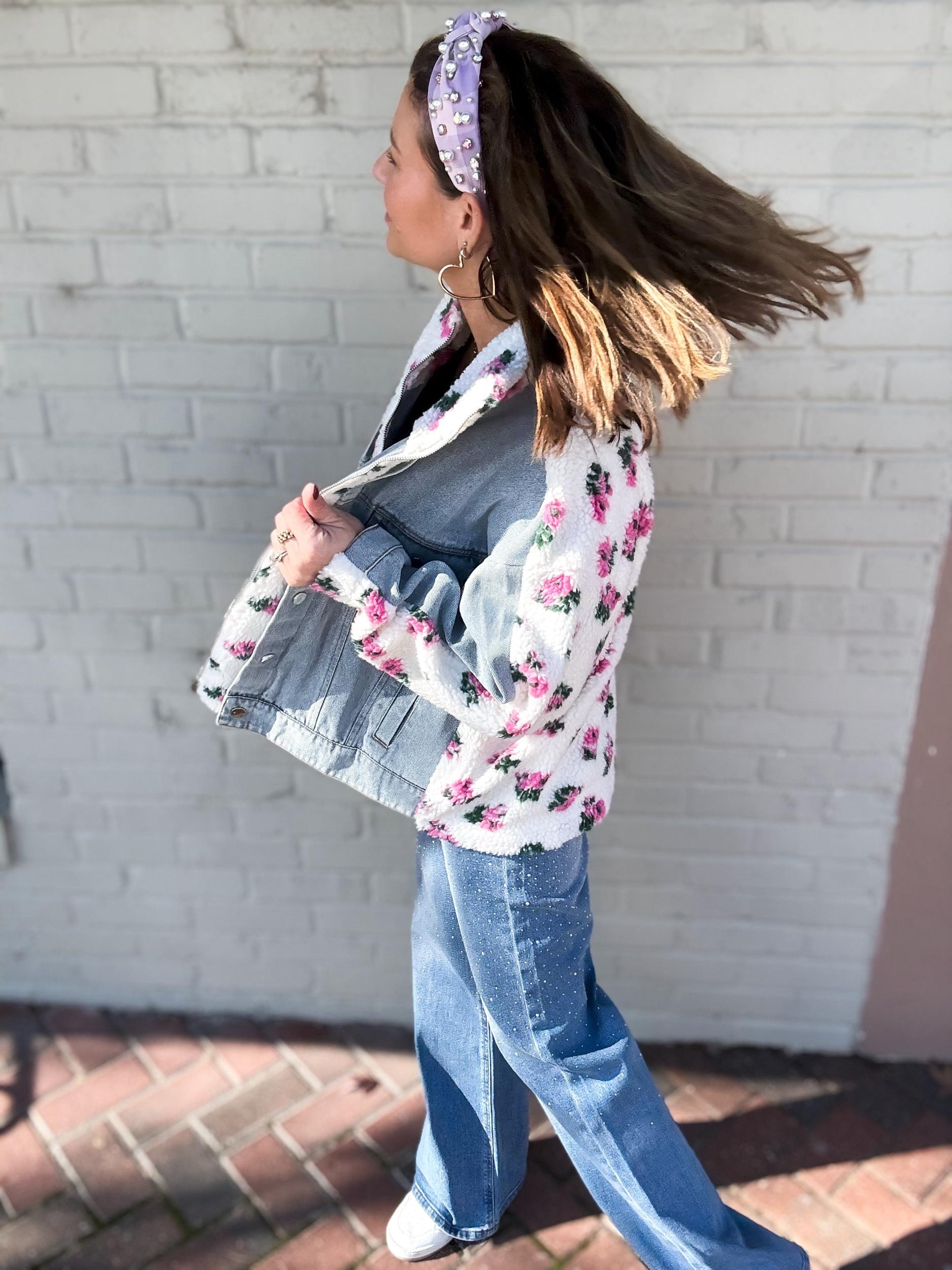Carly Floral Shearling & Denim Jacket Product Image