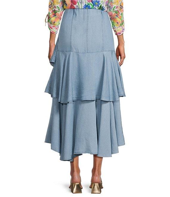 John Mark Asymmetrical Tiered A-Line Midi Skirt Product Image