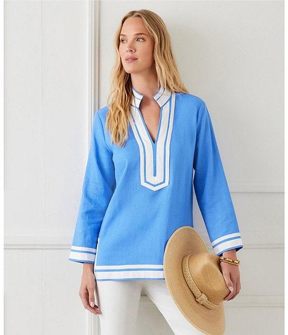 Karen Kane Saint Tropez V-Neck Mandarin Collar Long Sleeve Tunic Product Image