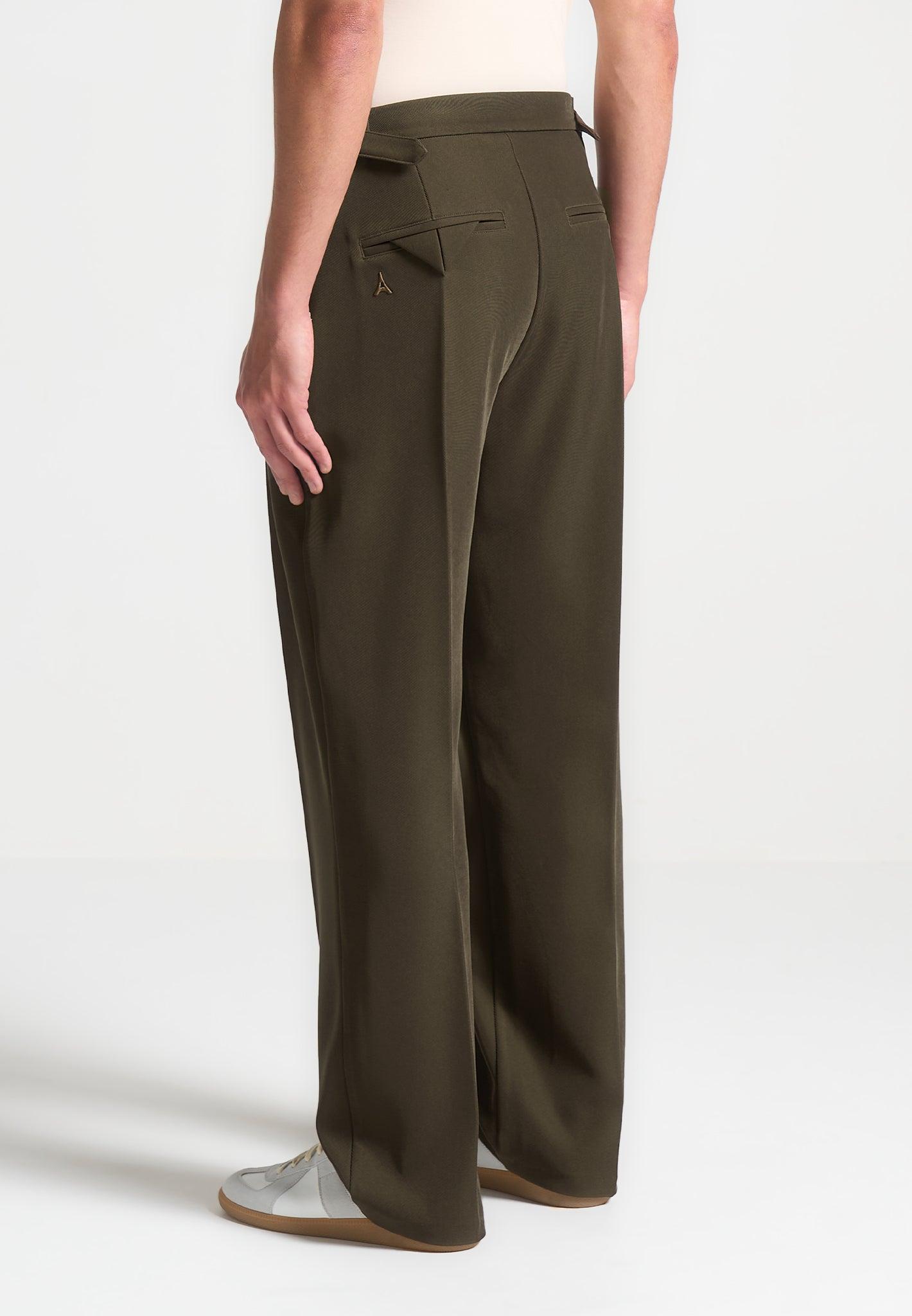 Relaxed Fit Twill Pleated Tailored Trousers - Khaki Male Product Image