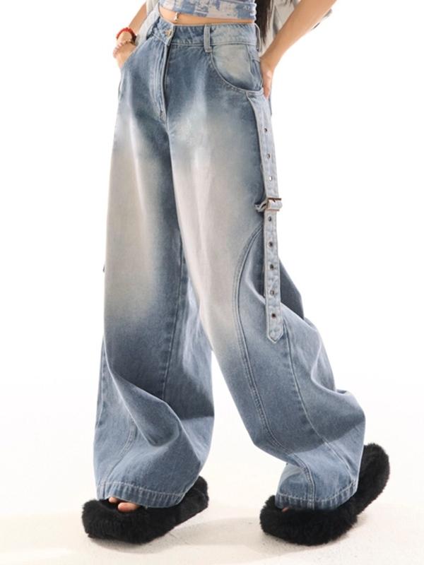 Vintage Wash Belted Decor Boyfriend Jeans Product Image