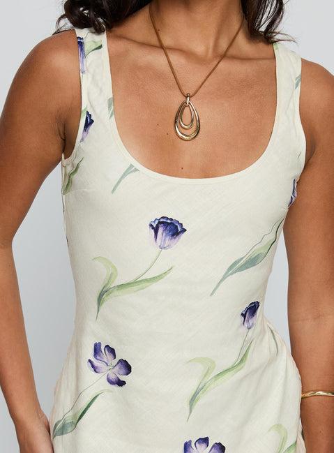 Jessabelle Linen Blend Midi Dress Cream Floral Product Image