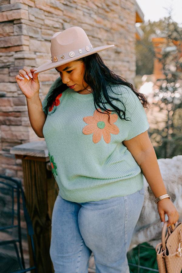 Boho Blooms Knit Top in Sage Curves Product Image