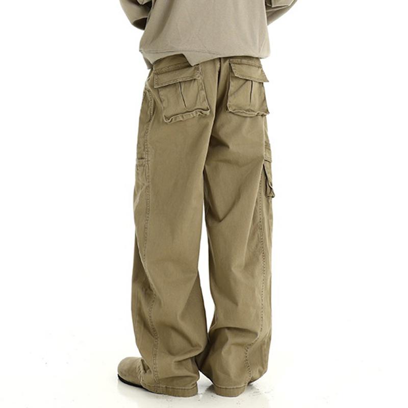 Trendy American Retro Washed Wide-Leg Cargo Logging Pants Product Image