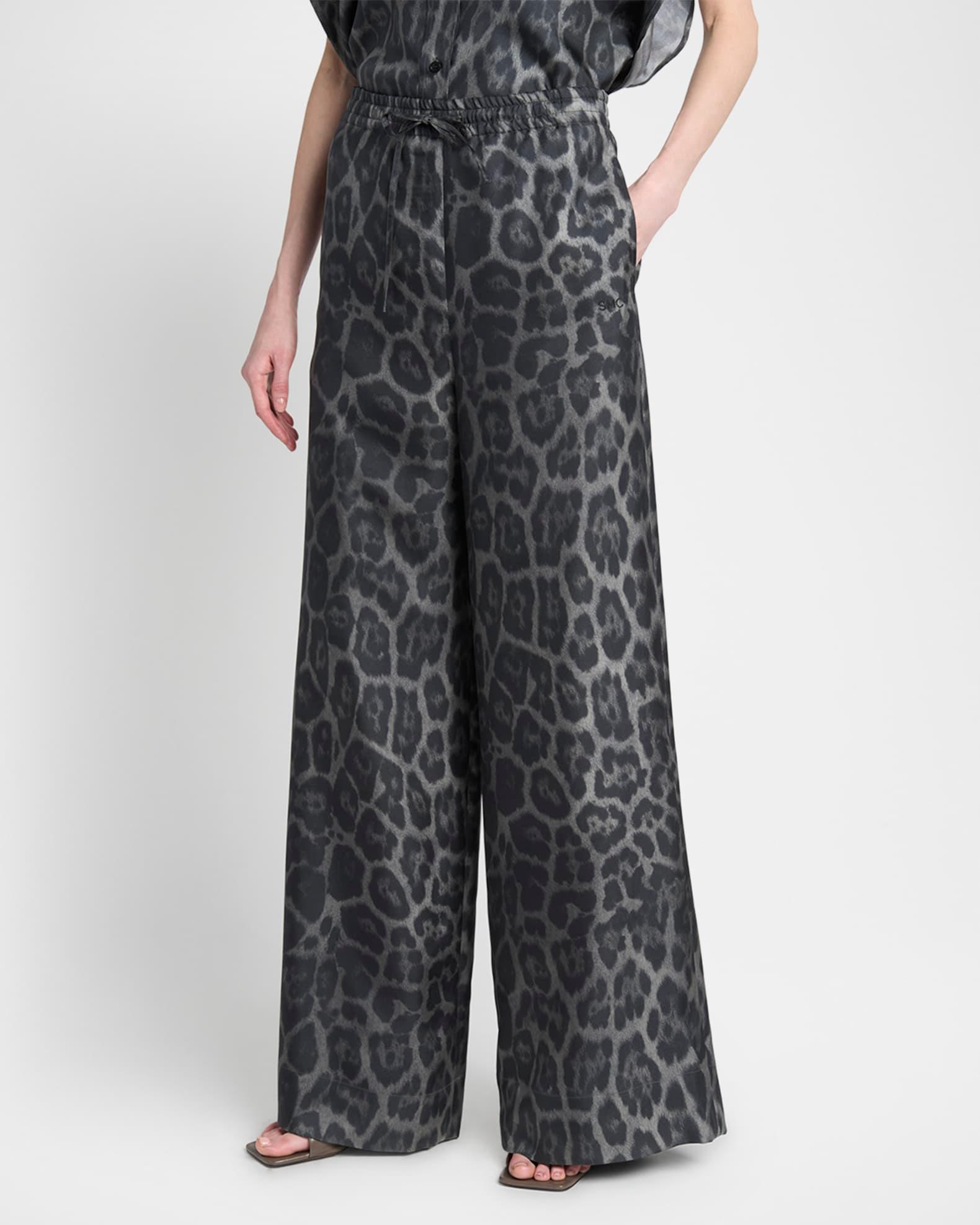 Leopard-Print Silk Wide-Leg Pajama Trousers Product Image