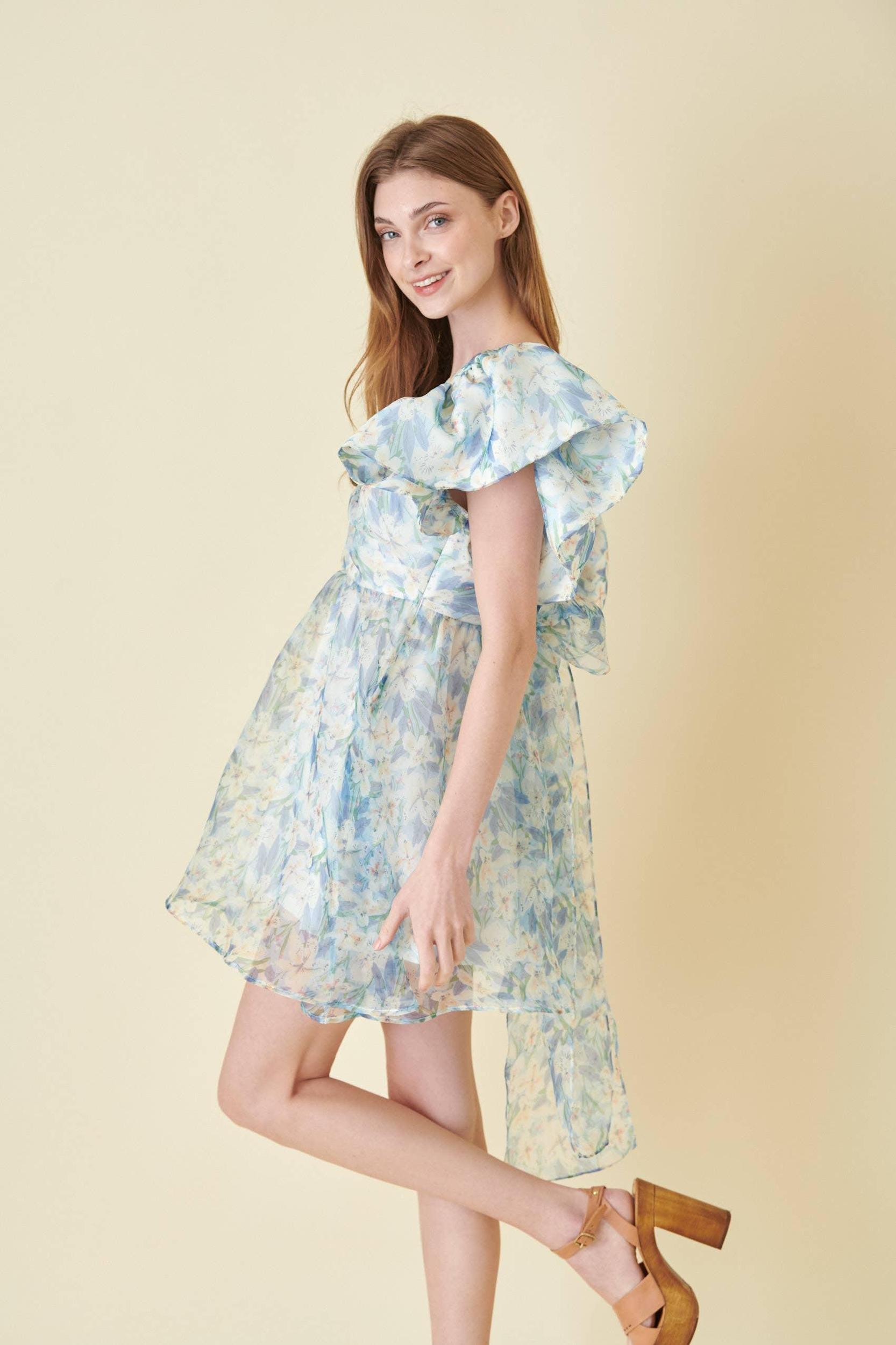 Watercolor Organza Bow Tie Mini Dress Product Image