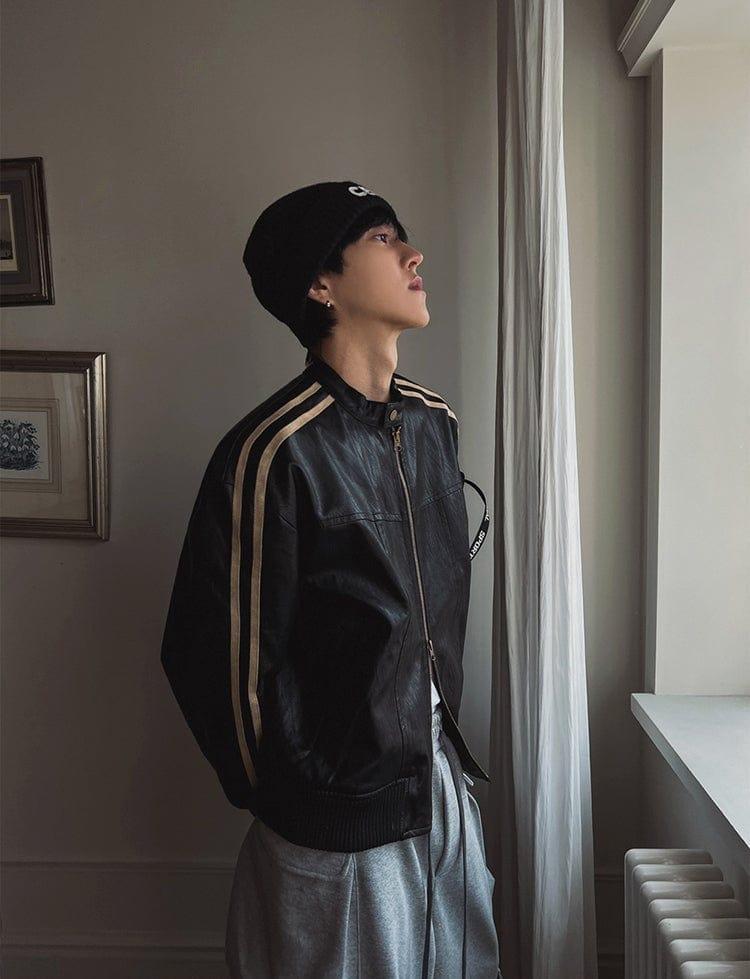 RT No. 11454 DOUBLE STRIPED MOTORCYCLE LEATHER JK Product Image