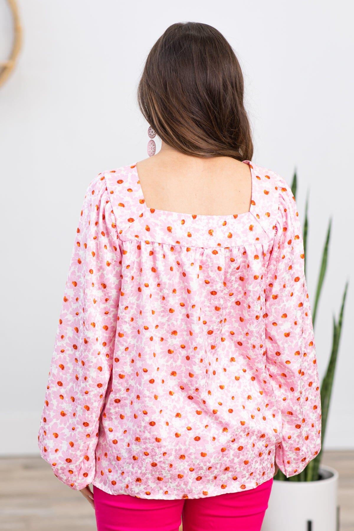 Pink Floral Print Square Neck Top Product Image