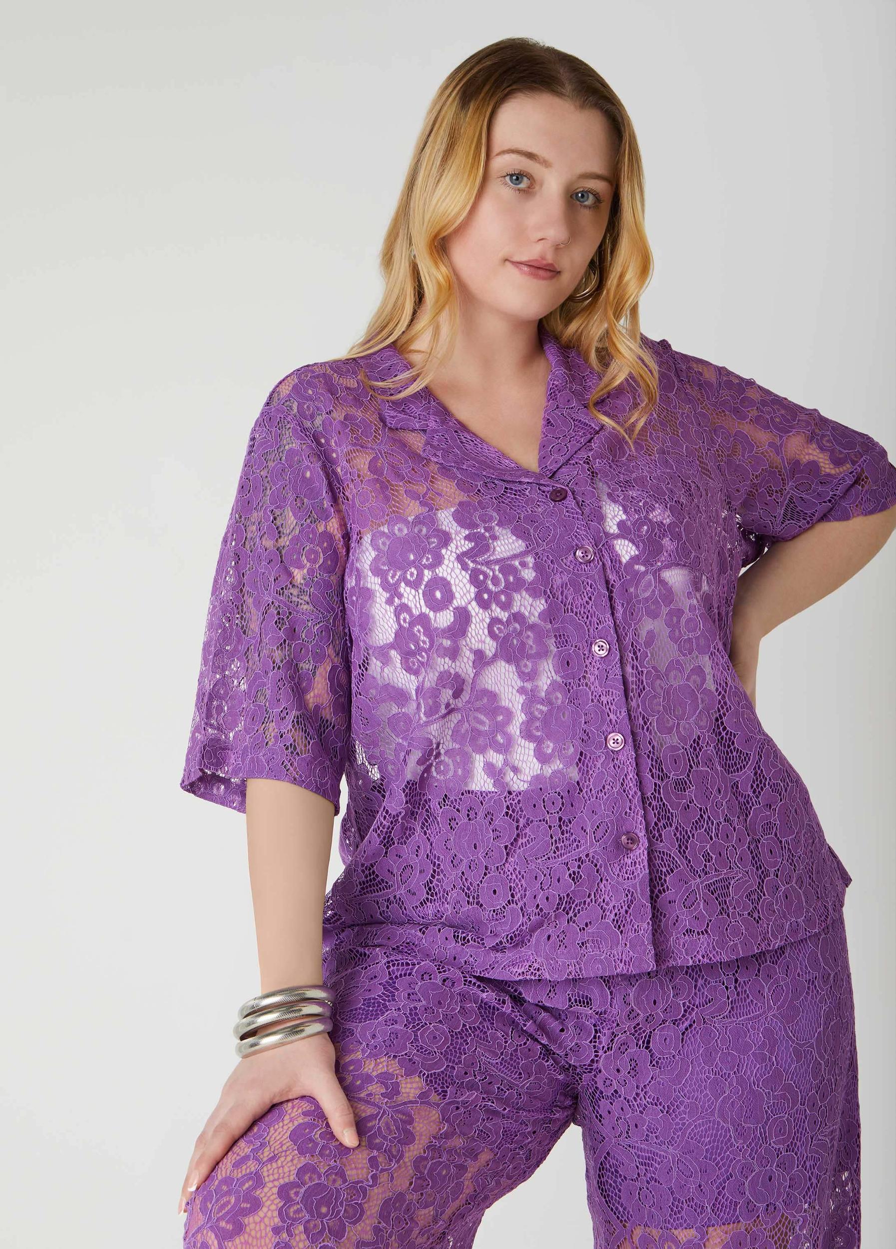Plus Size Corded Lace Shirt Ashley Stewart Product Image