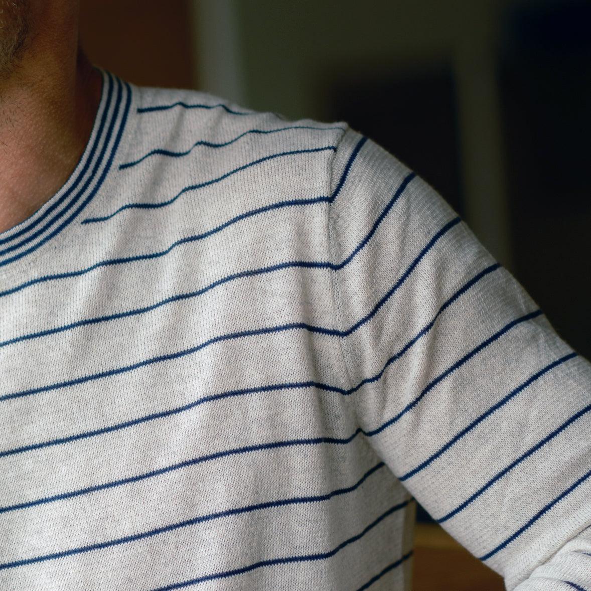 Nautical Stripe Crew Neck - White Navy Stripe Product Image