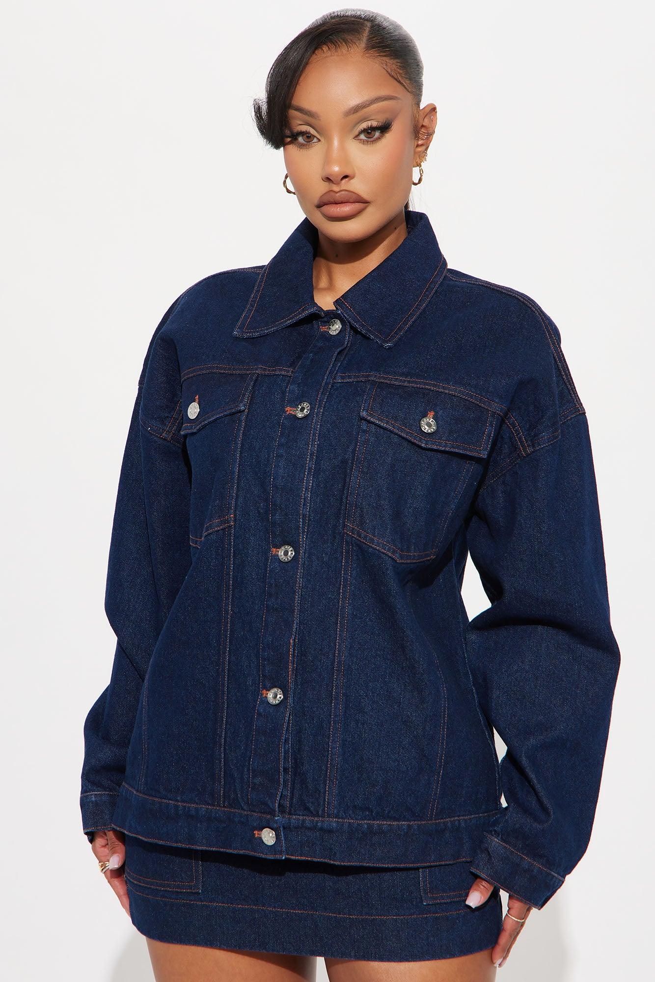 We're All Good Oversized Denim Jacket - Dark Wash Product Image
