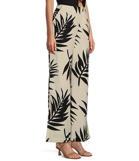 GB Palm Leaf High Waist Linen Blend Wide Leg Pants Product Image