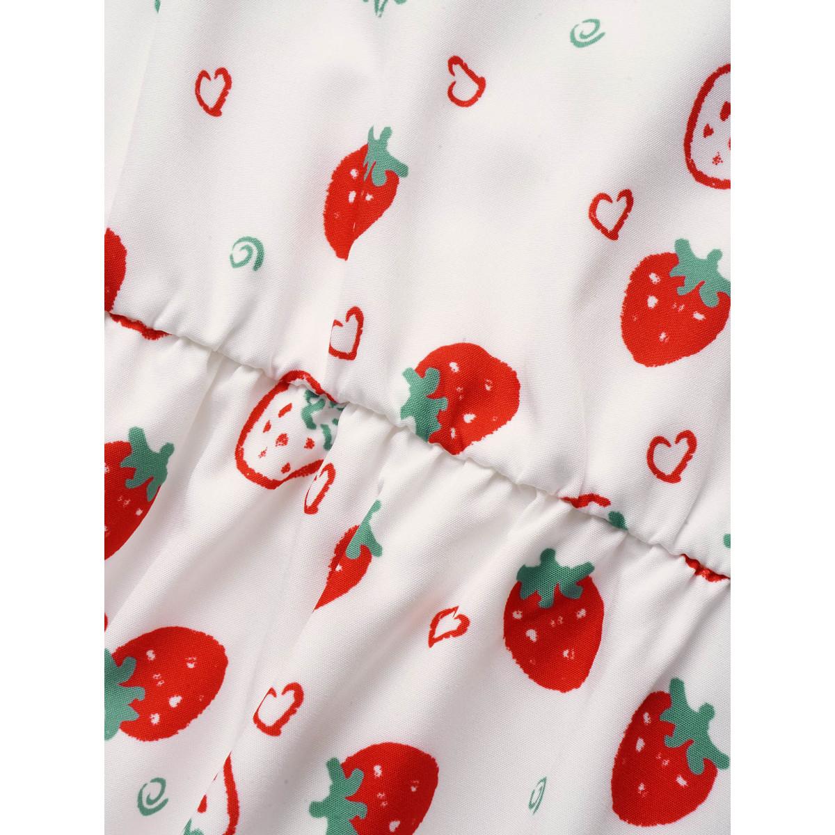 Plus Size Strawberry Print Puff Sleeve Elastic Waist Dress WhiteSmoke Women Casual Ruffles V-neck Short sleeve Curvy BloomChic 26/4X Product Image