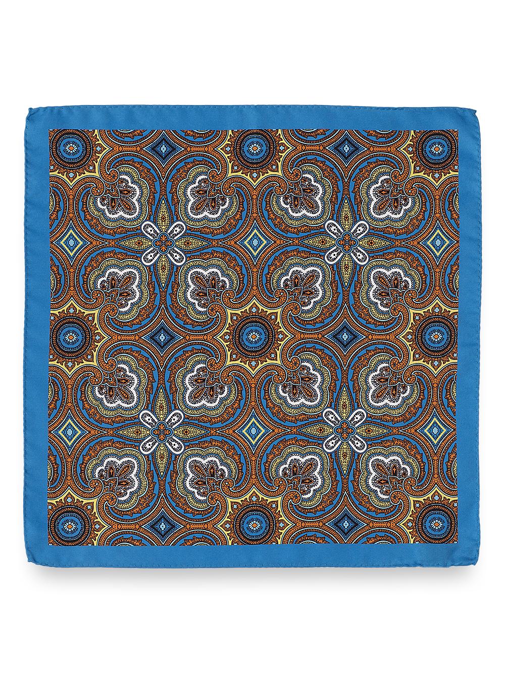 Medallion Silk Pocket Square - Blue/yellow Product Image