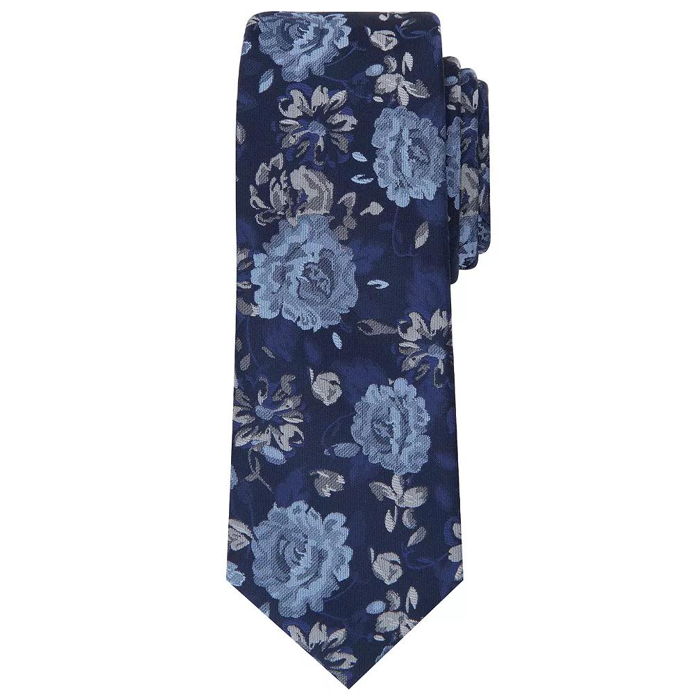 Men's Bespoke Floral Skinny Tie, Blue Hopkins Product Image