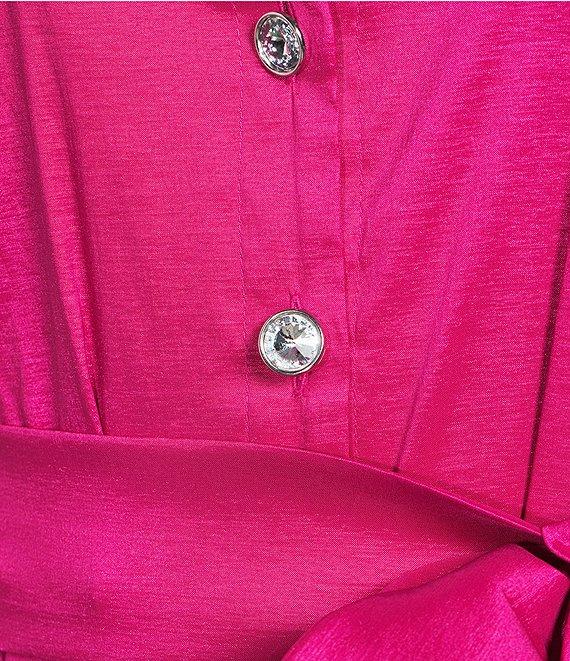 Marina 3/4 Sleeve Point Collar Neck Tie Waist Taffeta Midi A-Line Dress Product Image