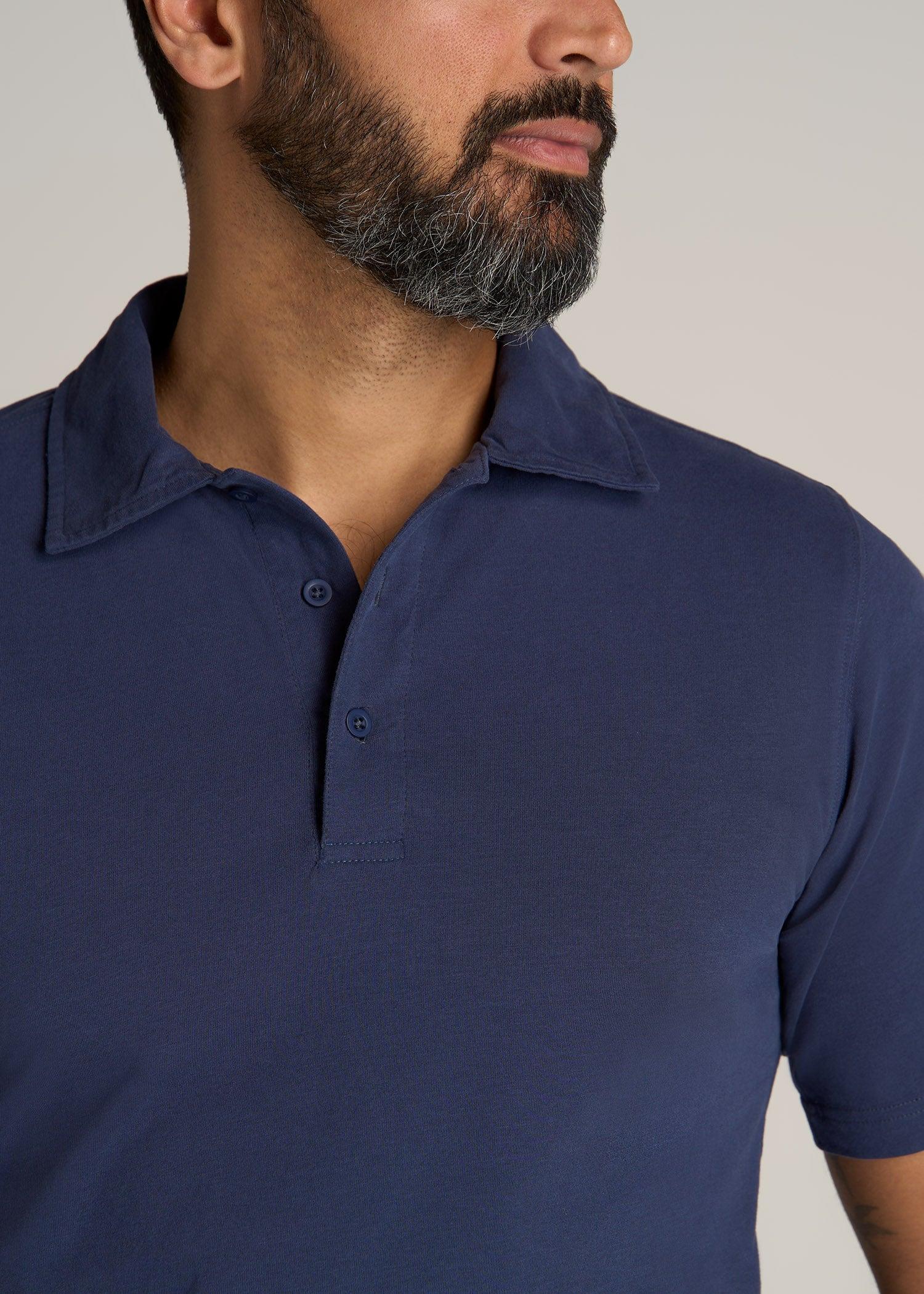 LJ&S Ultra Soft Short Sleeve Cotton Polo for Tall Men in Vintage Midnight Navy Male Product Image