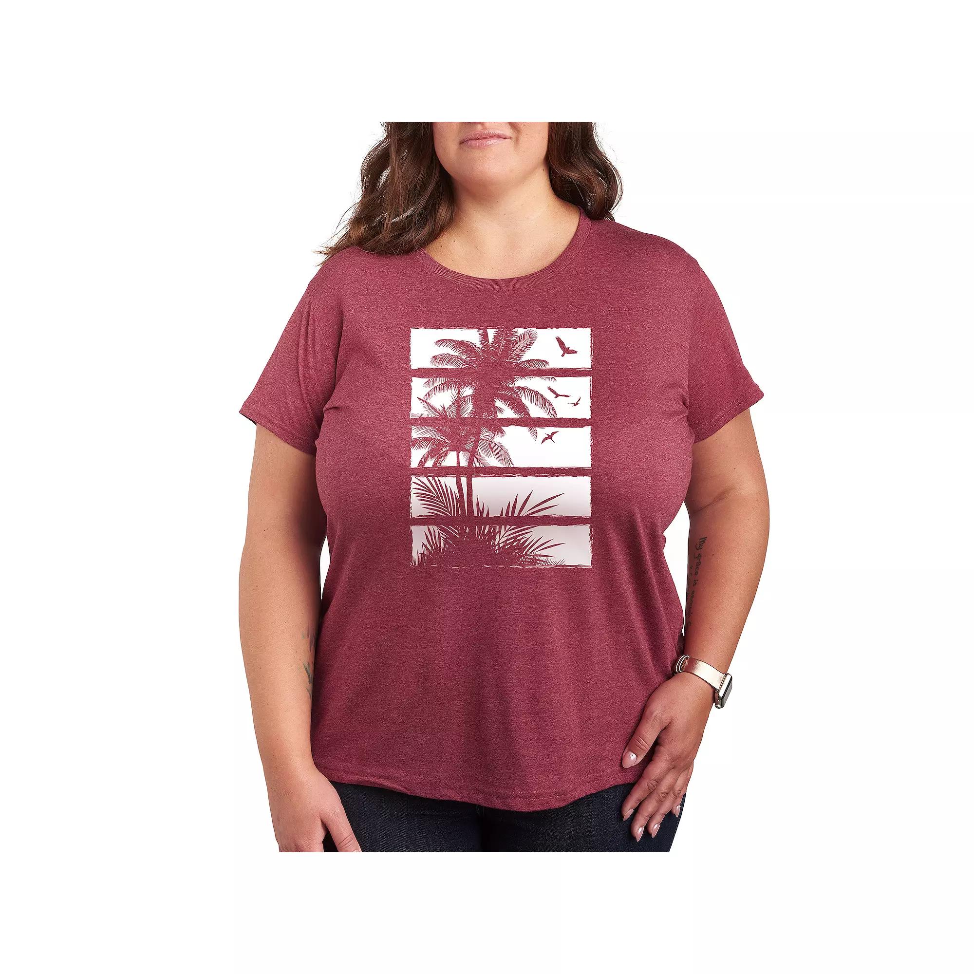 Plus Palm Tree Silhouette Panels Graphic Tee, Women's,  Product Image
