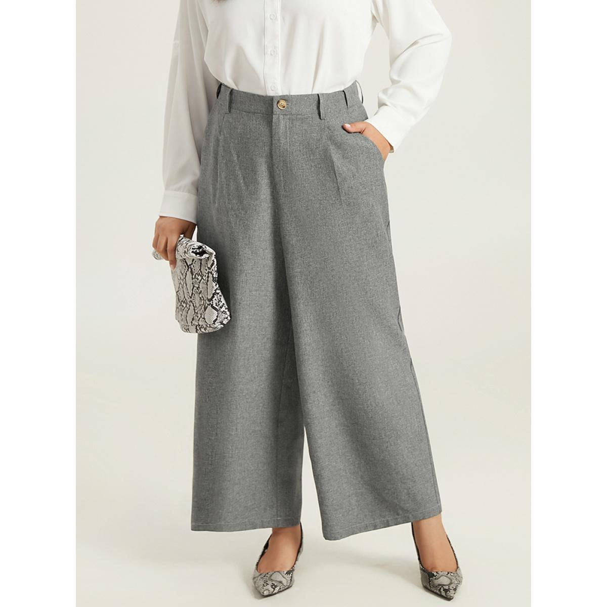 Plus Size Plain Wide Leg Elastic Waist Pocket Pants Women Gray Workwear Essentials Wide Leg High Rise Work Pants BloomChic 22-24/3X Product Image