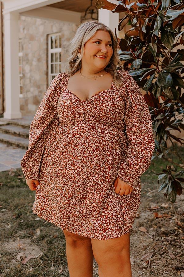 Harvest Cutie Floral Mini Dress in Dark Rust Curves Product Image