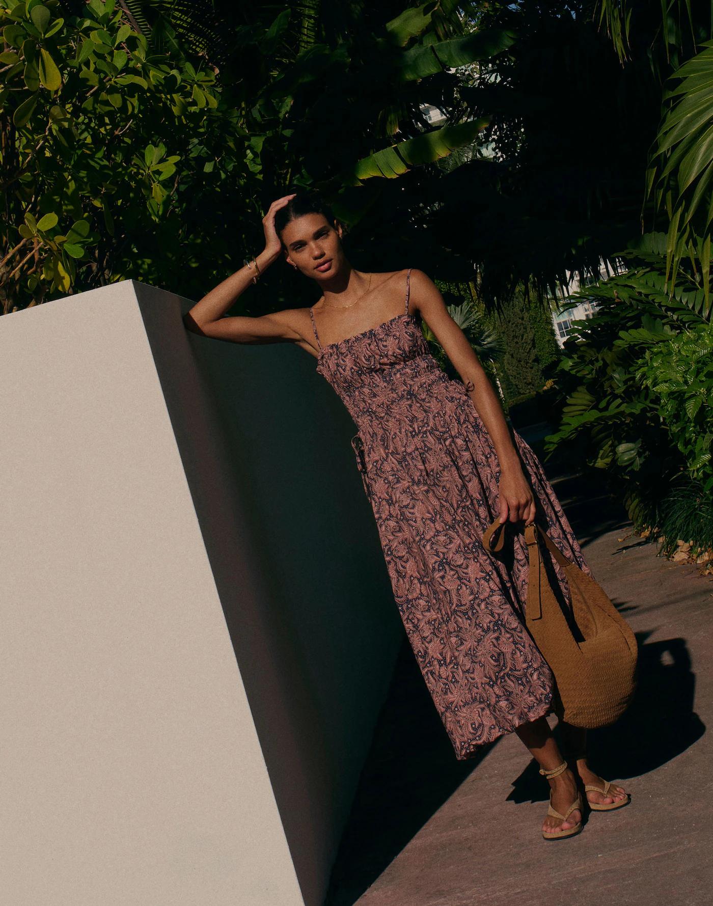 Smocked Bubble-Hem Midi Dress in Paisley Product Image