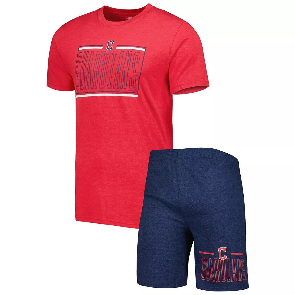Men's Concepts Sport Navy/Red Cleveland Guardians Meter T-Shirt and Shorts Sleep Set, Size: XL, Grd Blue Product Image