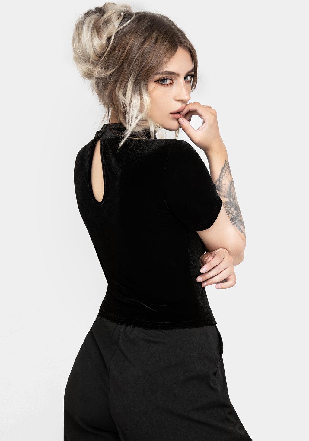 Cameo Floral Flocked Mesh Velour High Neck Top Product Image