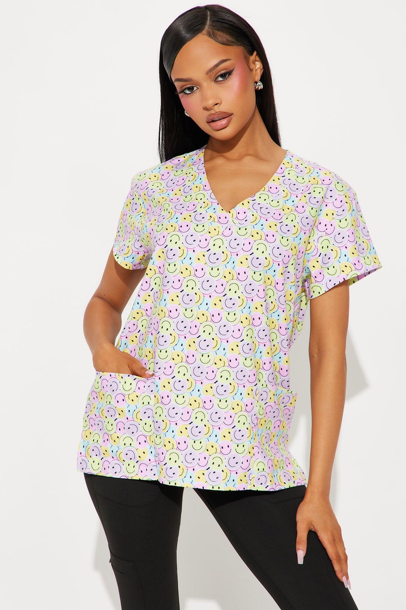 Make You Smile Stretch Uniform Scrub Top - Multi Color Product Image