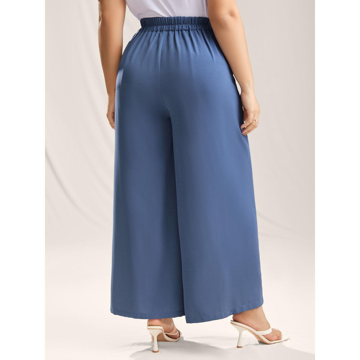 Plus Size Belted Wrap Detail Wide-Leg Pants Women Stone Romantic Wide Leg Mid Rise Elegant Pants BloomChic 26/4X Product Image