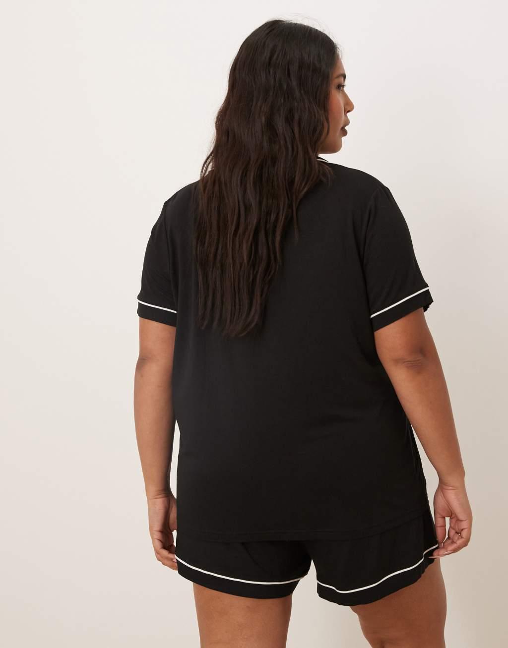 ASOS DESIGN Curve super soft short sleeve shirt and shorts pajama set in black Product Image