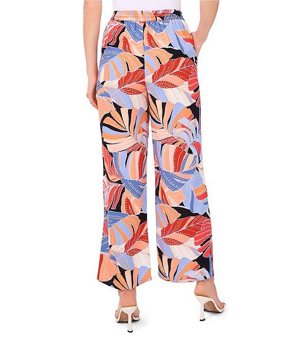 Vince Camuto Woven Tropical Palm Print Drawstring Waist Wide Leg Pants Product Image