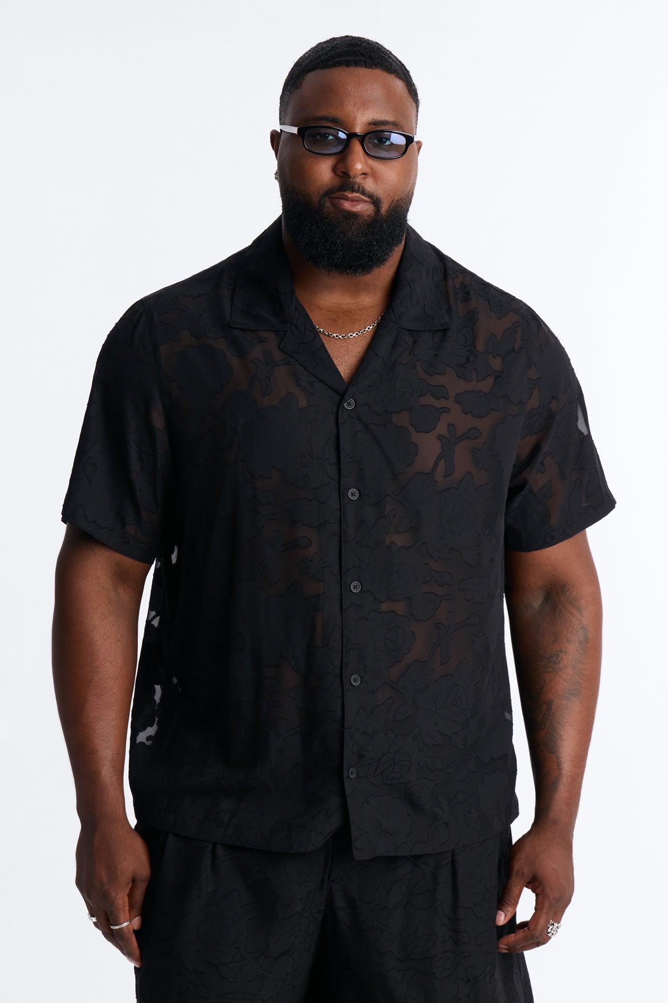 Duskforged Desert Rose Cuban Collar Button Up Shirt - Black Male Product Image