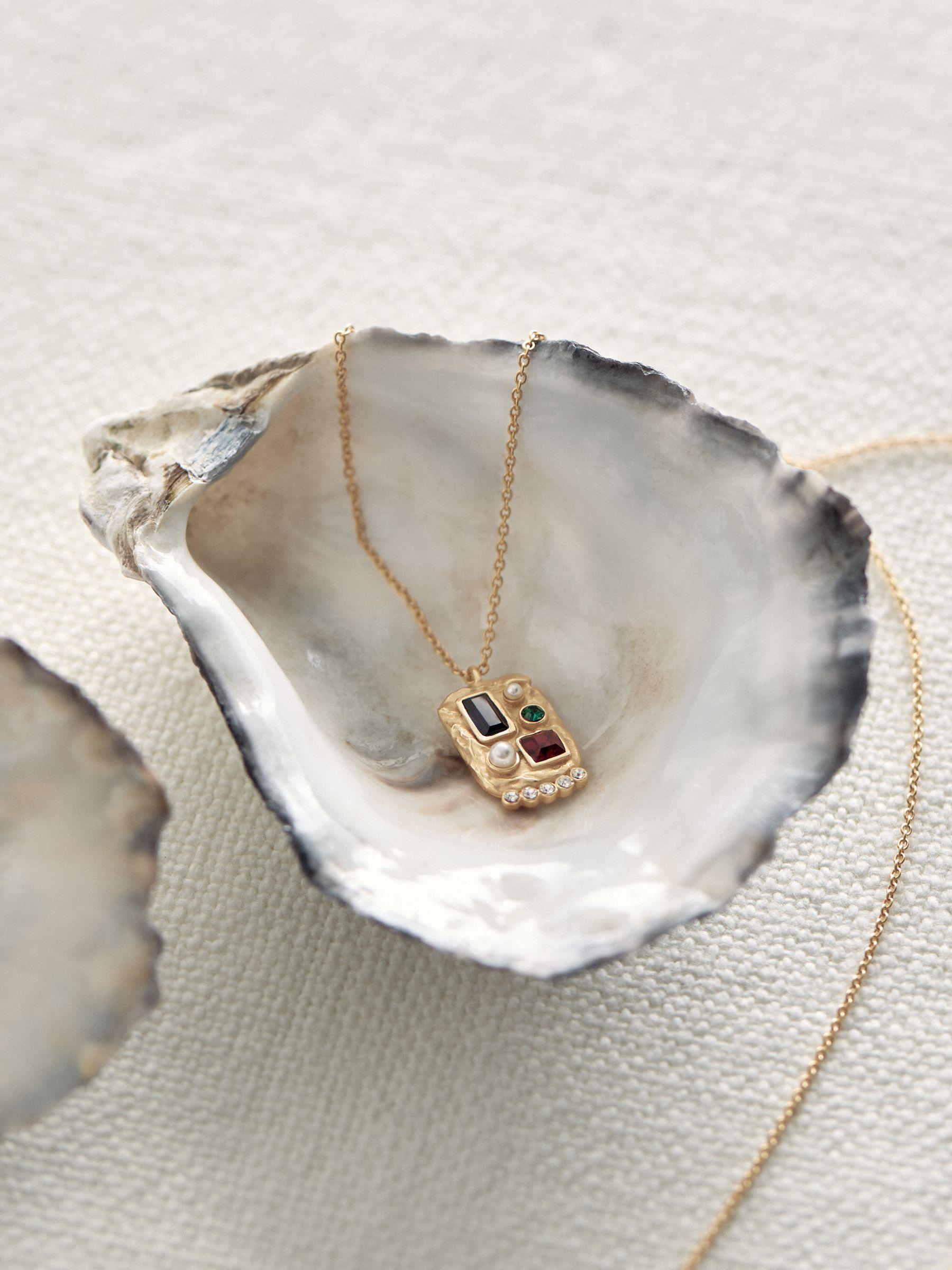 Crystal Rectangle Pendant Necklace in Gold Tone Product Image