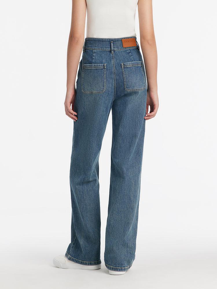 High-Waisted Loose Straight Full Length Women Jeans Product Image