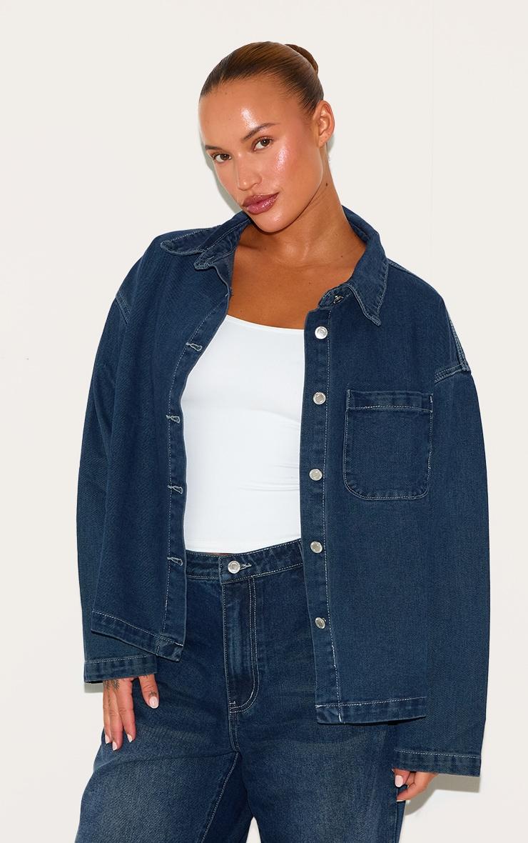  Plus Indigo Long Sleeve Boxy Denim Shirt Product Image