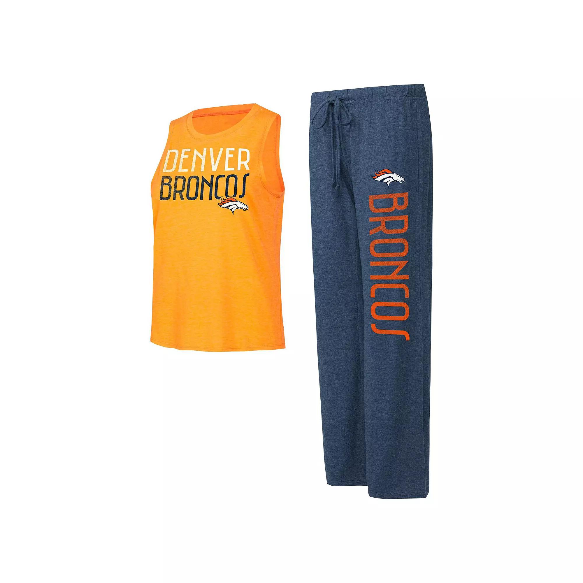 Women's Concepts Sport Navy/Orange Denver Broncos Muscle Tank Top & Pants Lounge Set, Size: Medium, Blue Product Image