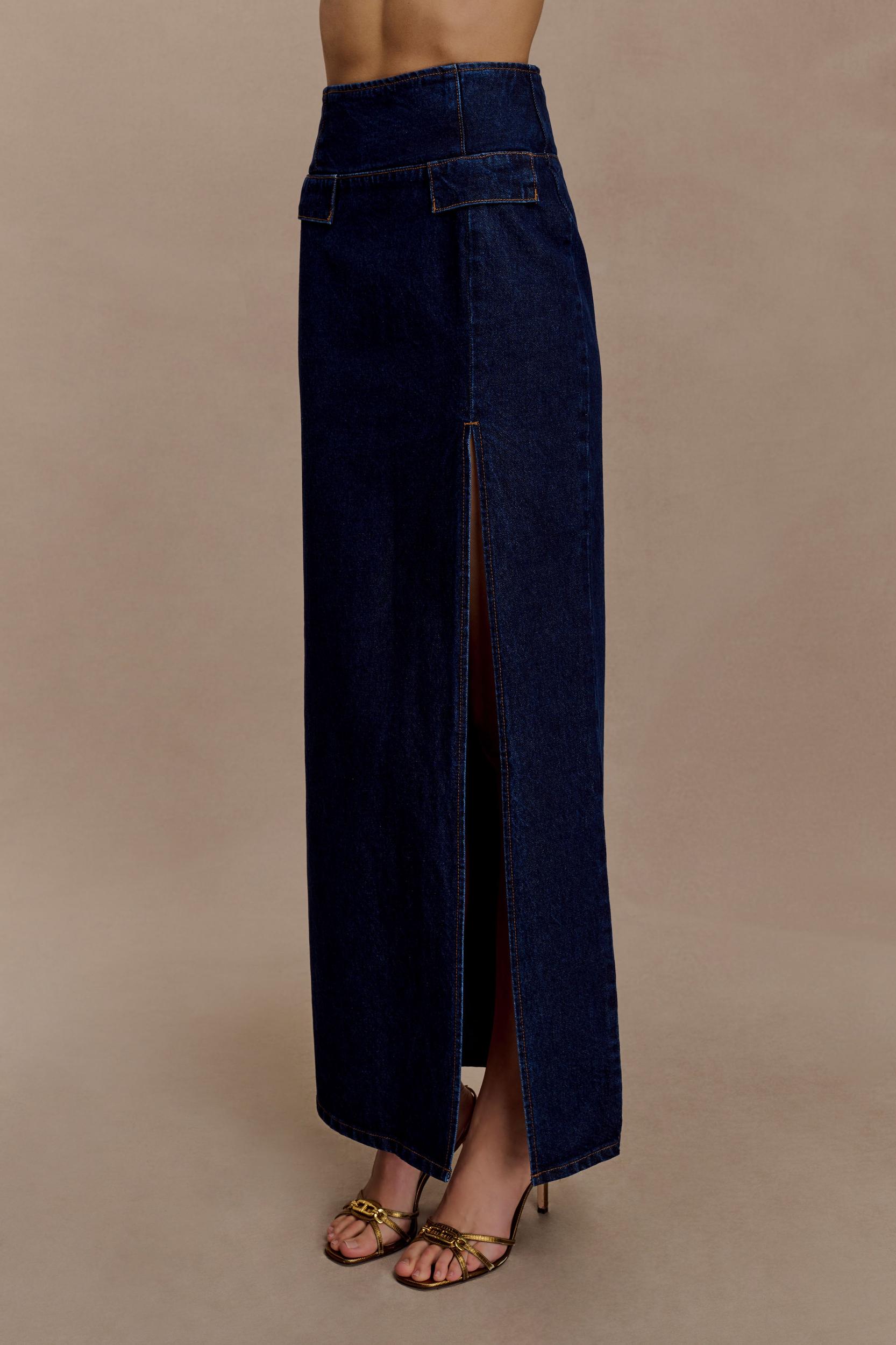 Maylena High Rise Denim Maxi Skirt - Indigo Blue Female Product Image