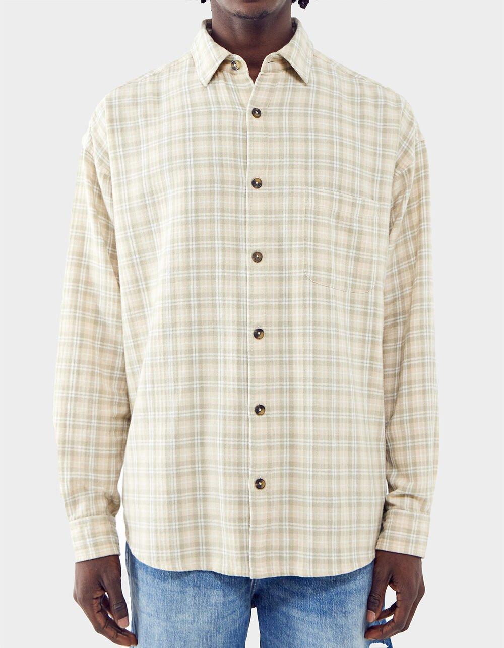 BDG Urban Outfitters Brushed Check Mens Long Sleeve Button Up Shirt - TAN Product Image