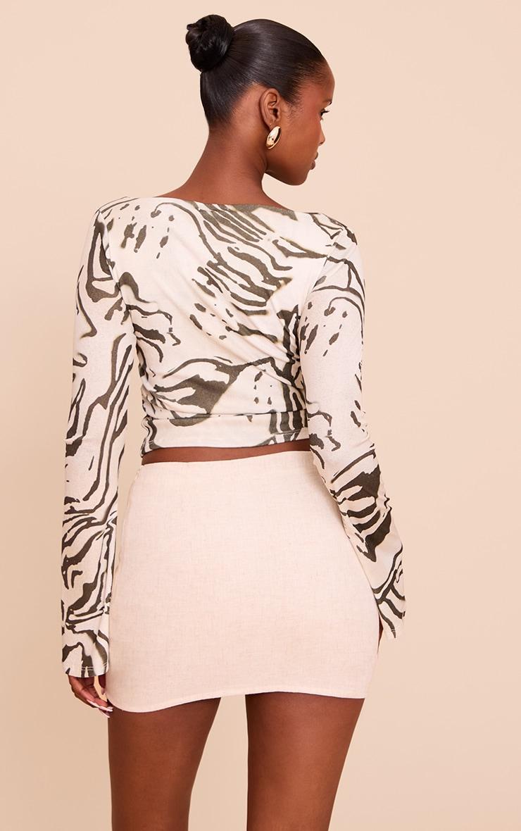 Cream Zebra Print Double Layer Burn Out Mesh Asymmetric Flared Sleeve Top Product Image