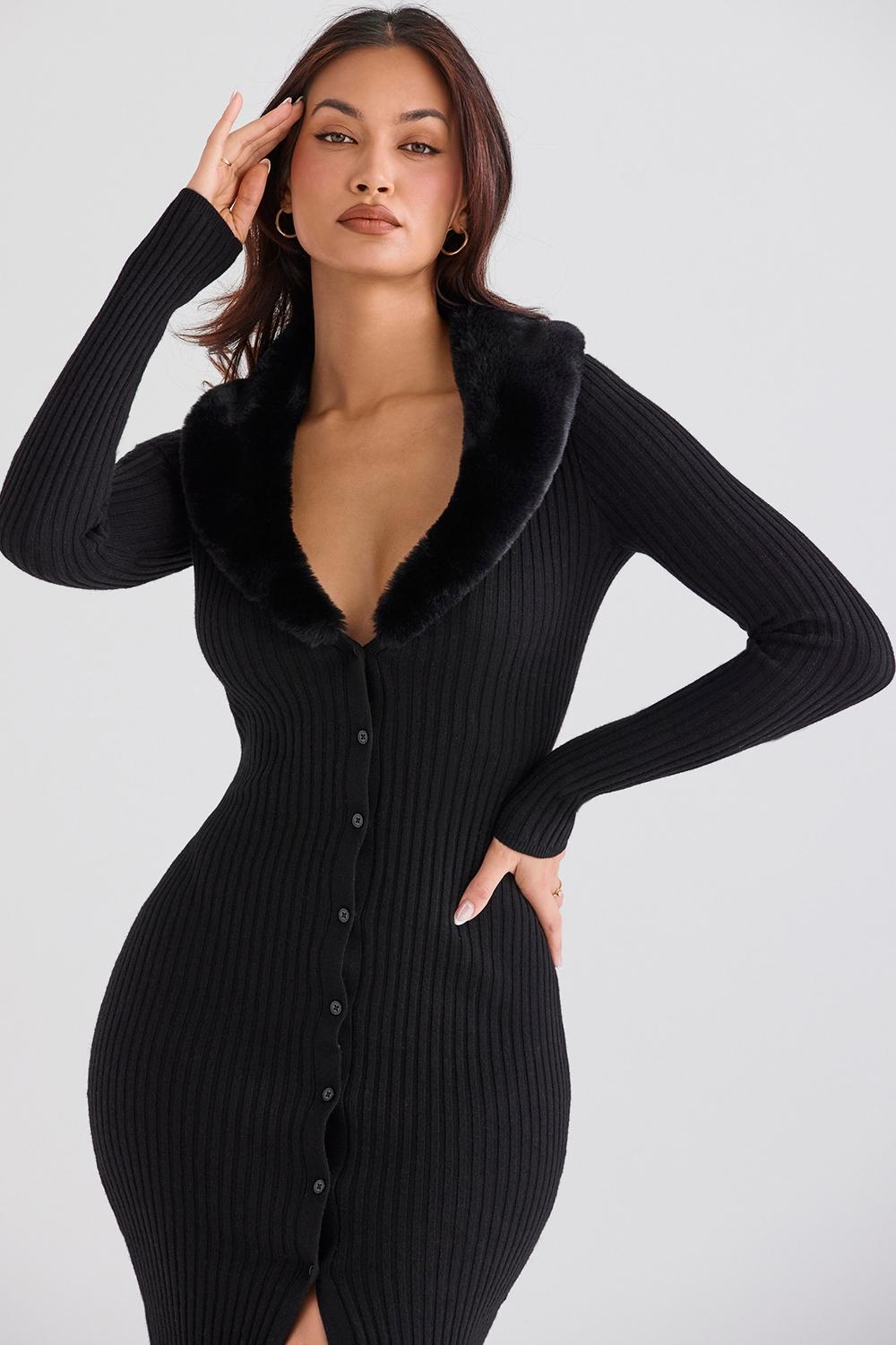 Raine  black faux fur trim dress - sale Product Image