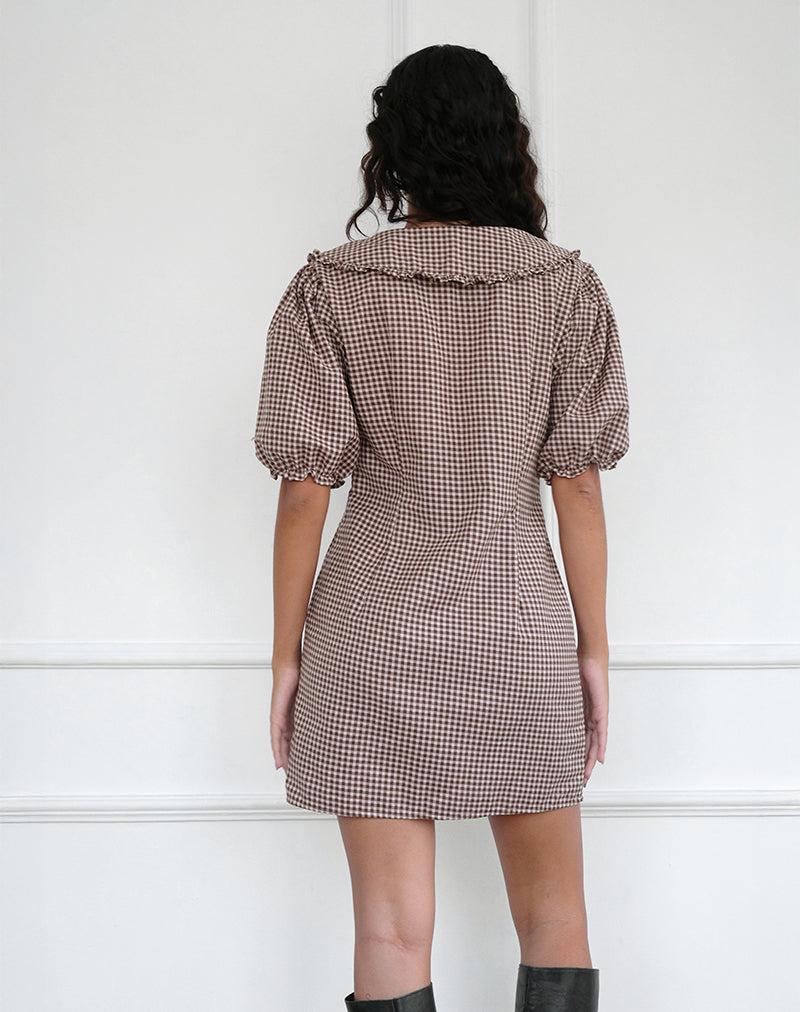 Deja Dress in Mini Gingham Brown Product Image