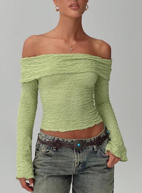 Back With Love Off Shoulder Long Sleeve Top Green Product Image
