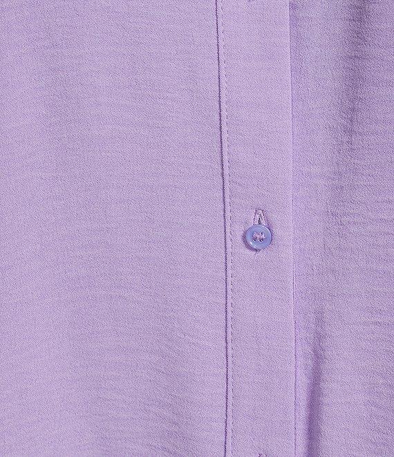 Slim Factor by Investments Plus Size Nicole Point Collar Y-Neck 3/4 Tie Sleeve Button Front Top Product Image