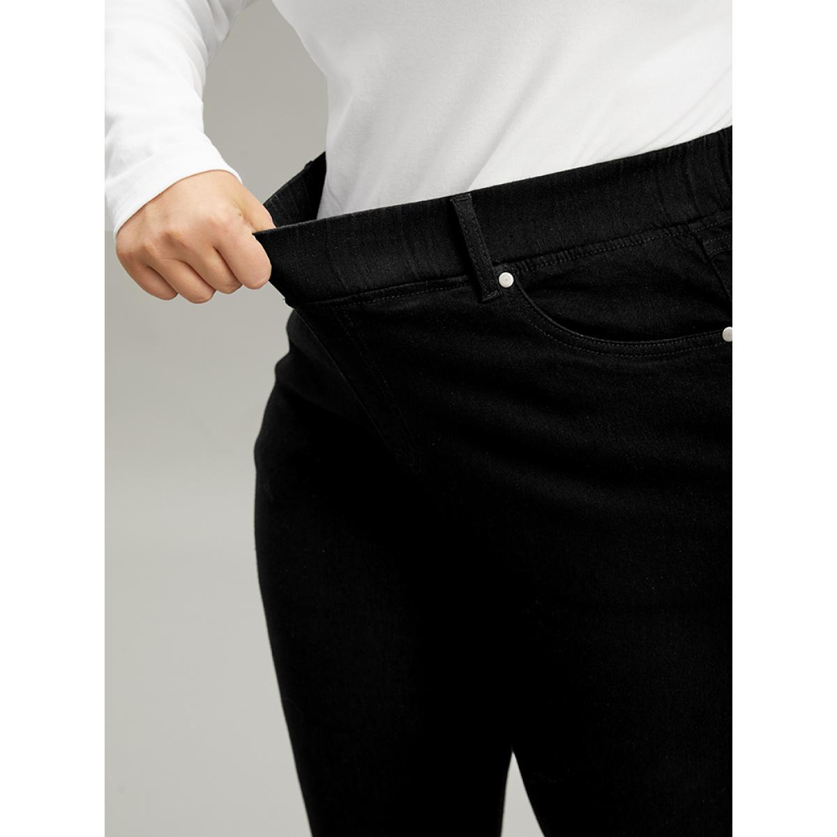 Plus Size Black Wash Pocket Flare Leg Jeans Women Black Casual Plain Plain High stretch Pocket Jeans BloomChic 22/3X Product Image