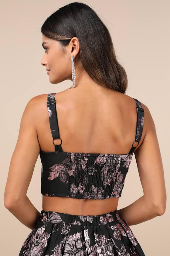 Flirtatious Cues Black and Metallic Pink Jacquard Bustier Top Product Image