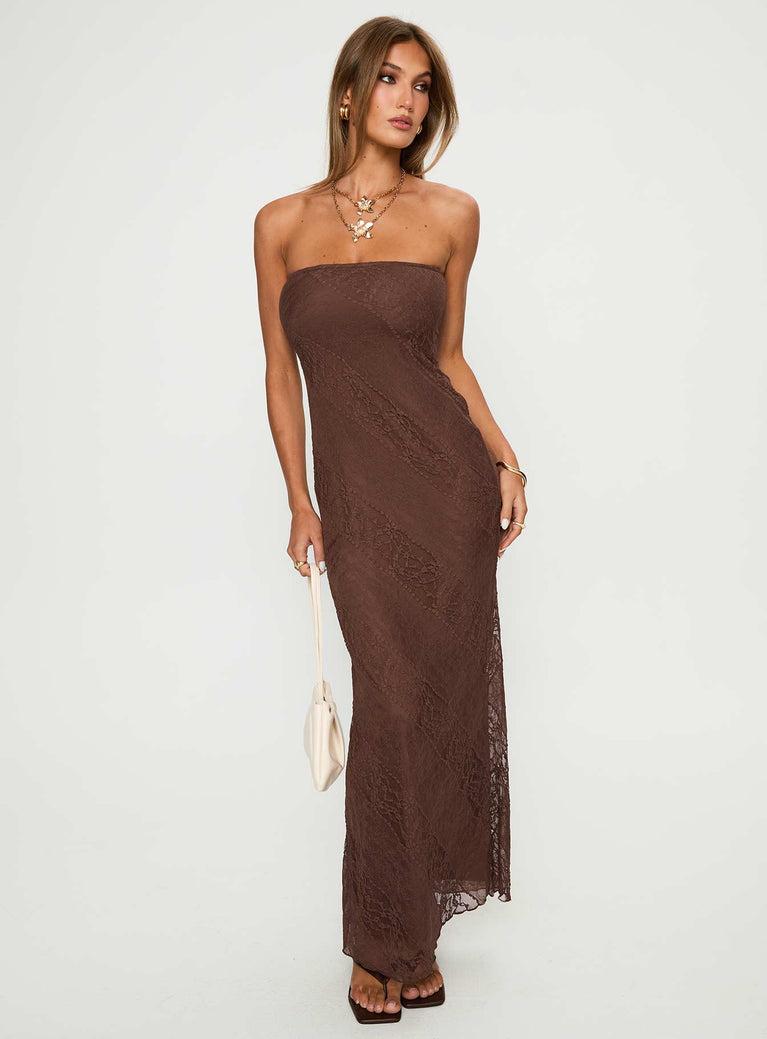 Majorca Strapless Lace Maxi Dress Chocolate Product Image
