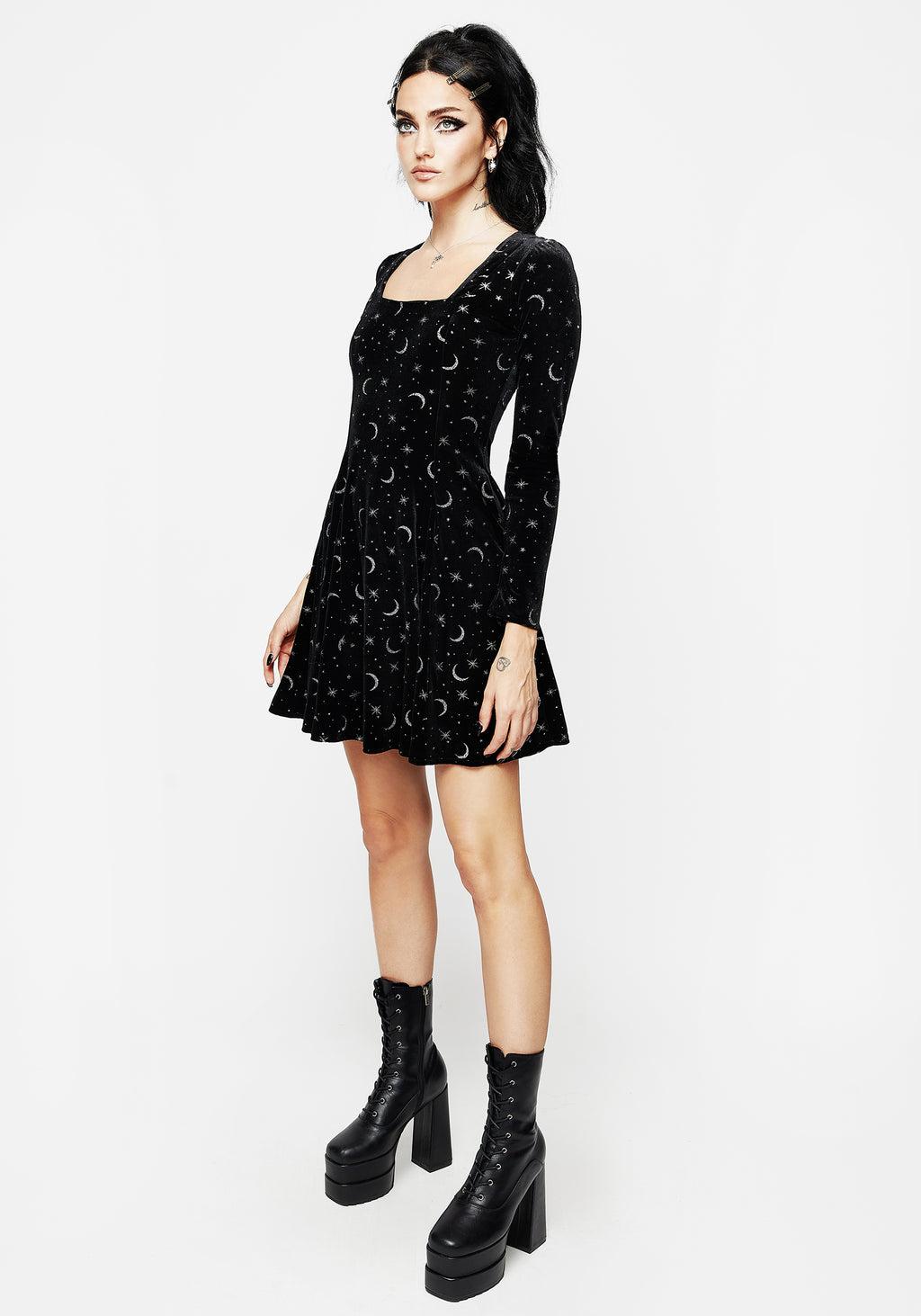 Constellation Glitter Print Velour Mini Dress Product Image