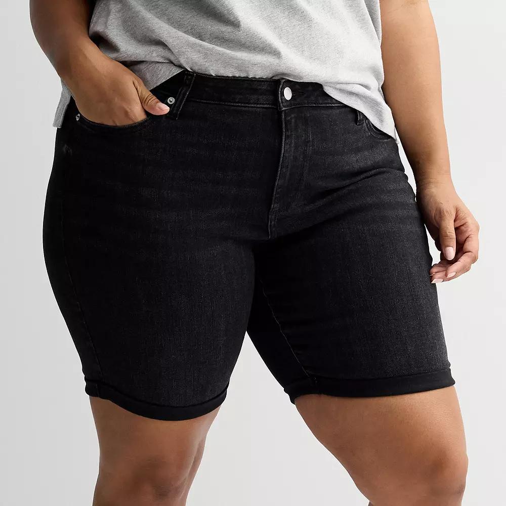 Plus Size Sonoma Goods For Life Roll Cuff Denim Bermuda Shorts, Womens Product Image
